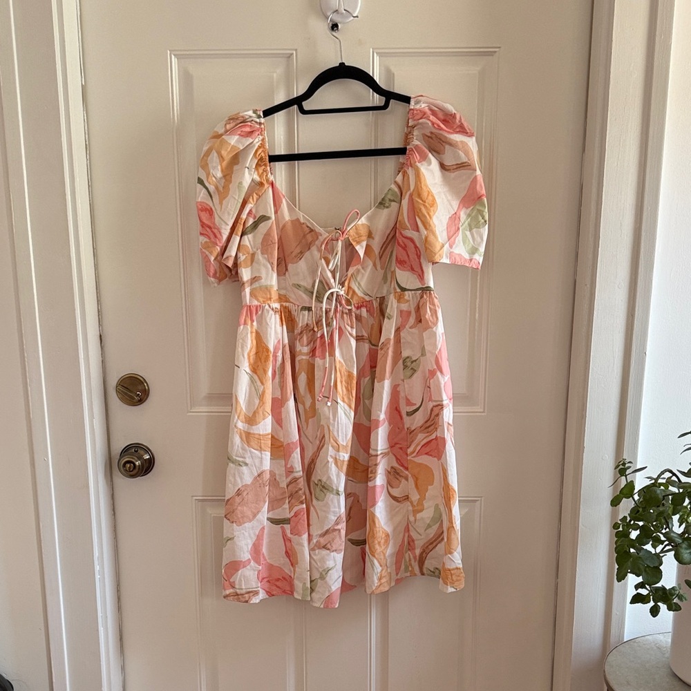 Abercrombie & Fitch Floral Puff-Sleeve Mini Dress in White, Pink, Orange, Green - Picture 5 of 7